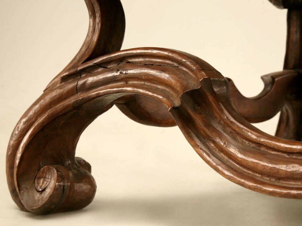 C 1790 Italian Hand-Carved Walnut Bench 5
