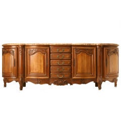 c.1930 French Carved Walnut 114" Serpentine Buffet w/Marble Top