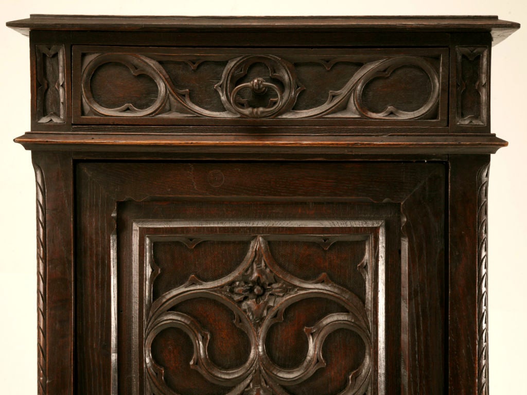 c.1850 Antique French Gothic Oak Confiturier/Cupboard w/Drawer (49x23x15")