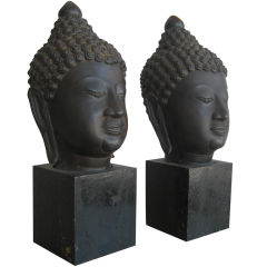 Pair of Bronze Mid Century  Buddha Heads