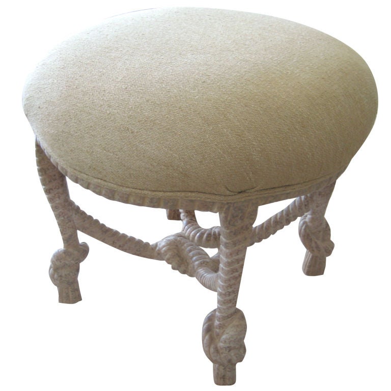 Italian Carved Wood Rope  and Tassel  Poof