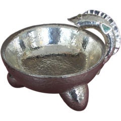 Used Los Castillos Silverplate Hammered Fish Bowl