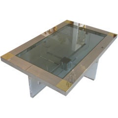 Chrome  Lucite  Glass and Brass Geometric Cocktail Table