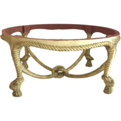 Silver Gilt Carved Wood Pouf with Rope Motif