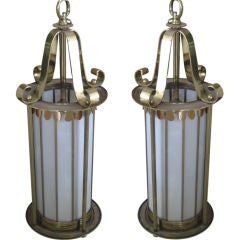Pair of Vintage Brass and Glass  Lanterns
