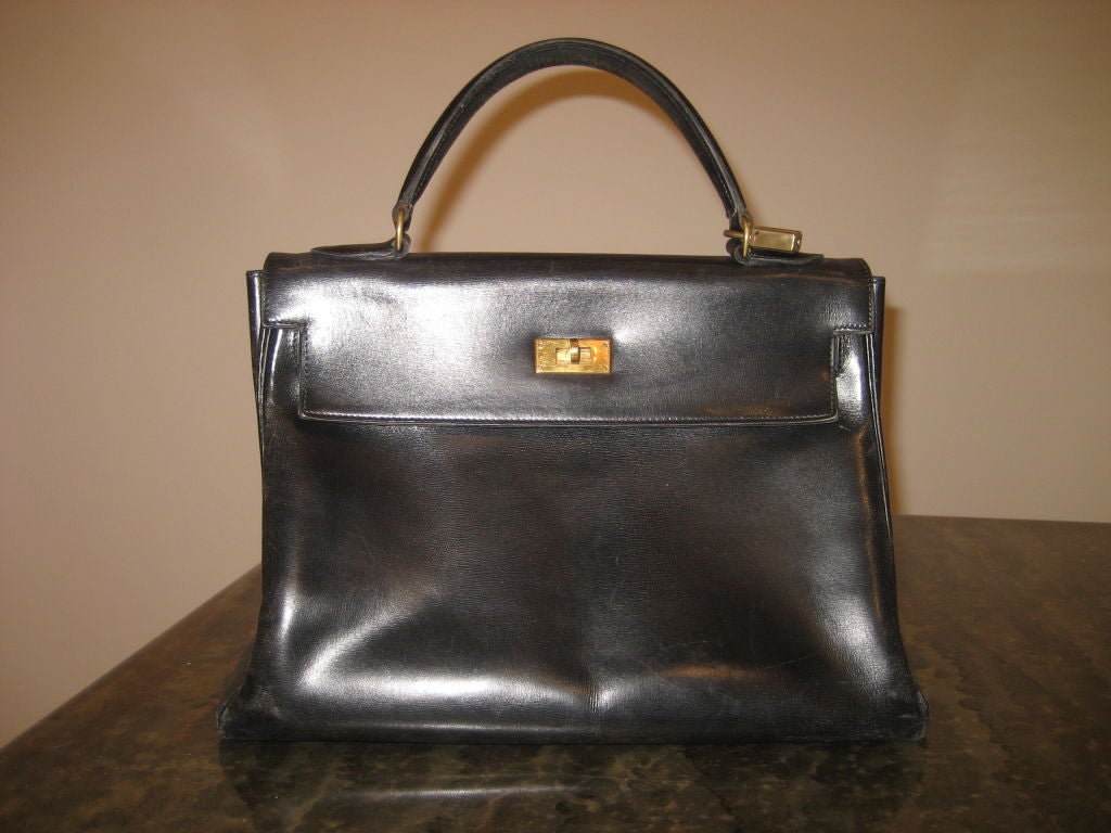 Black  Hermes Kelly Bag 1960's 5