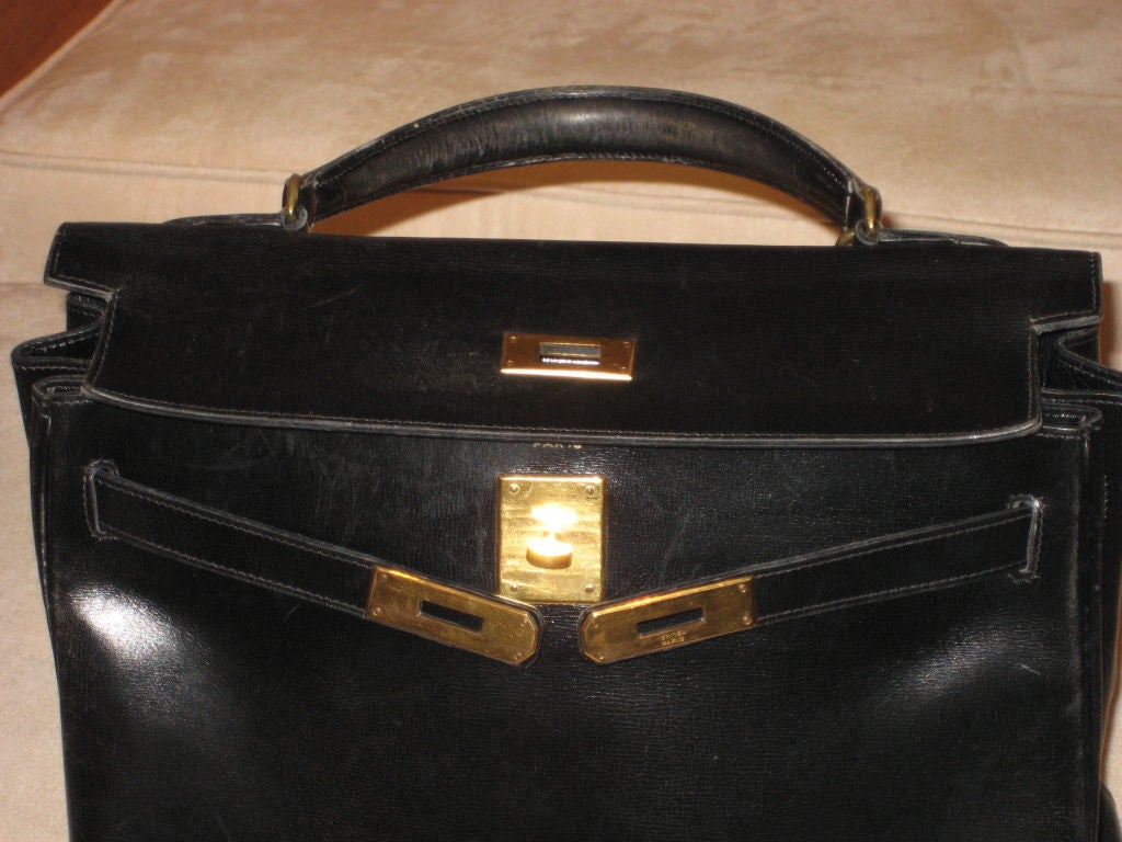 Leather Black  Hermes Kelly Bag 1960's