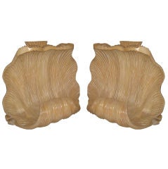 Pair of Large Carved Wood  Bases with Scrolling Shell Motif