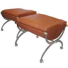 Pair of Stainless Steel & Brass  Benches
