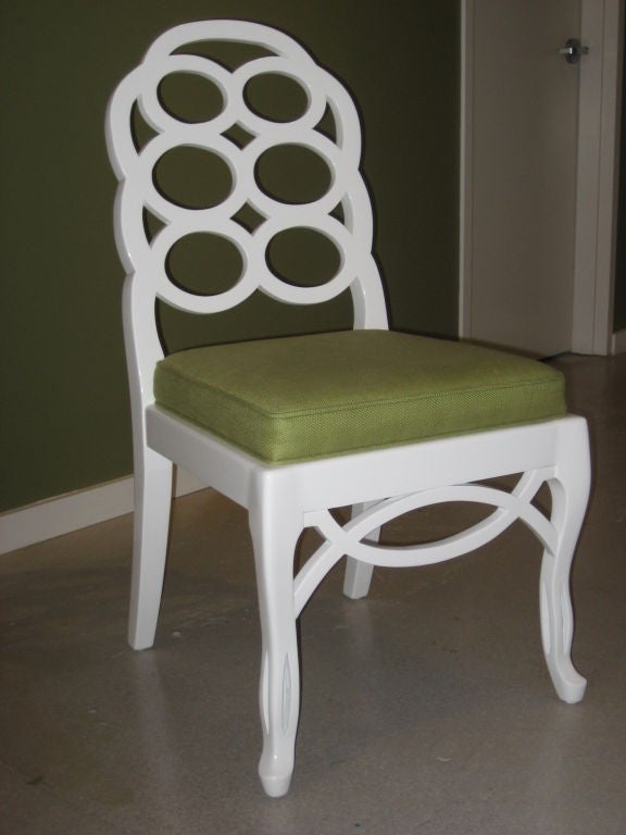 Set of Francis Elkins  White Lacquered Dining Chairs 1
