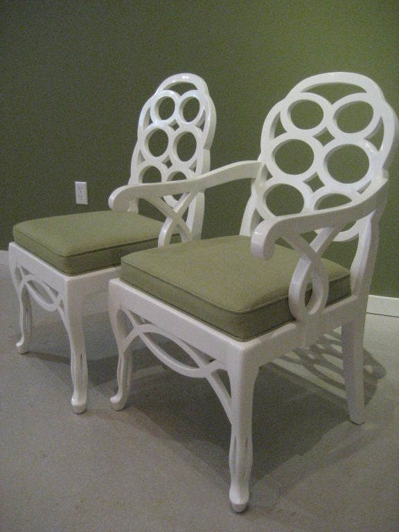 Set of Francis Elkins  White Lacquered Dining Chairs 4