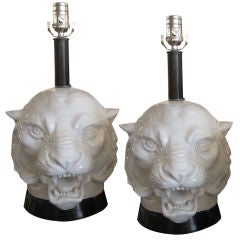 Pair of White Lion Head Lamps