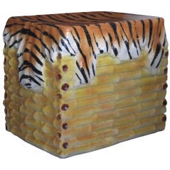 Glazed Ceramic Garden Stool with Tiger Motif