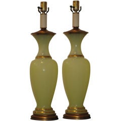 Pair of Green Opaline Lamps