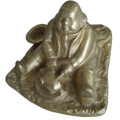 Antique French Inkwell Fatman Carving Turkey