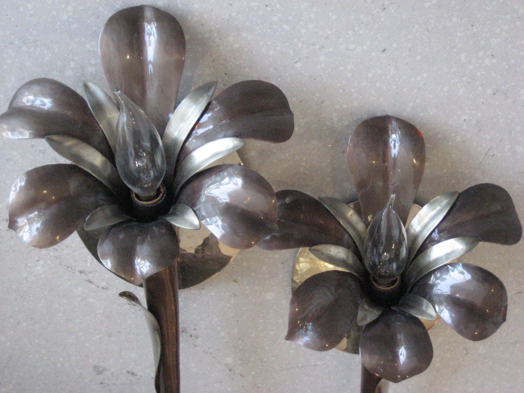Pair of Mixed Metal Flower Sconces by Grag at 1stdibs
