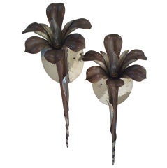 Pair of Mixed Metal Flower Sconces by Grag