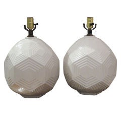 Pair of Mid- Century White Glass Cubist Lamps