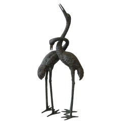 Pair of Bronze Entwined Cranes Sculpture