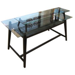 Geometric Ebonized Wood and Glass Desk