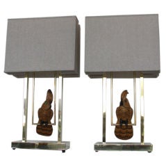 Rare Pair of Swinging  Bird Lamps