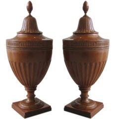 Pair of  Very Large Regency Carved Wood  Urn Shaped Knife Boxes