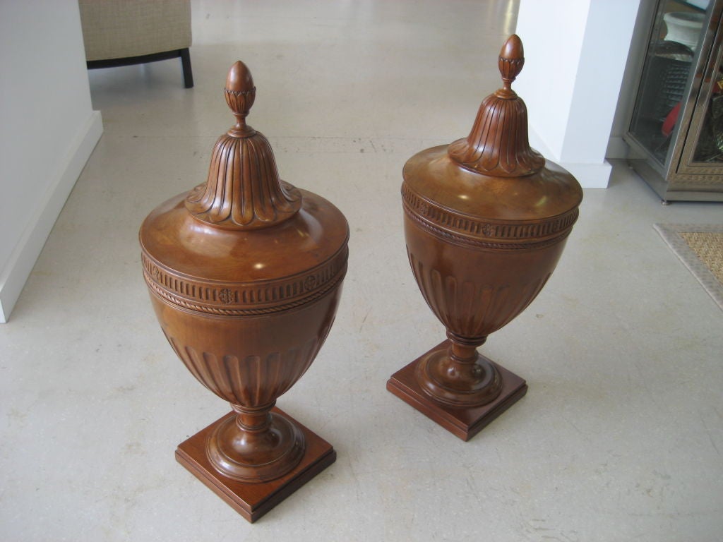 Pair of  Very Large Regency Carved Wood  Urn Shaped Knife Boxes