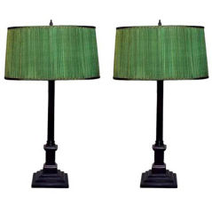 A Pair of David Linley Ebonized Neo Classic Table Lamps
