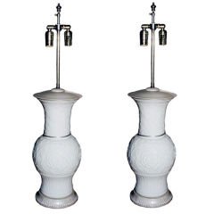 A Pair of American White Porcelain Blanc De Chine Table Lamps