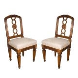 A Pair of Italian Neoclassic Design Walnut Side Chairs