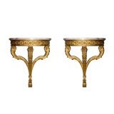 A Pair of Wall Mounted French Louis XVI Demi Lune Consoles