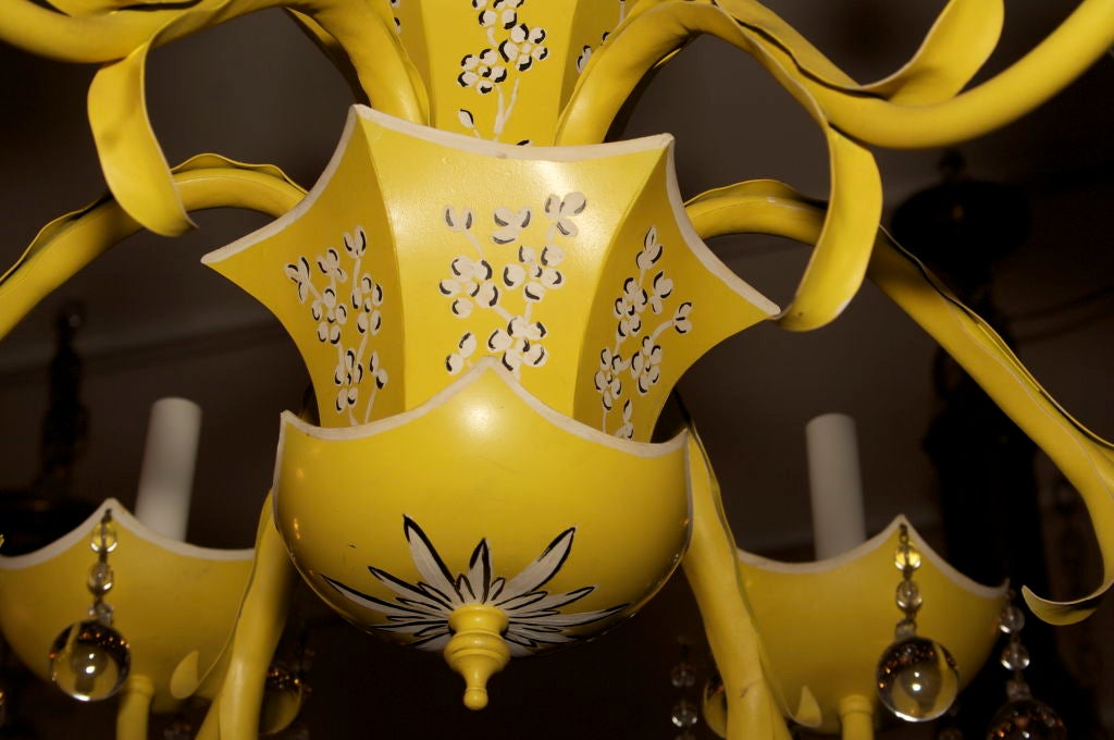 A Six-Light Yellow Tole Chandelier