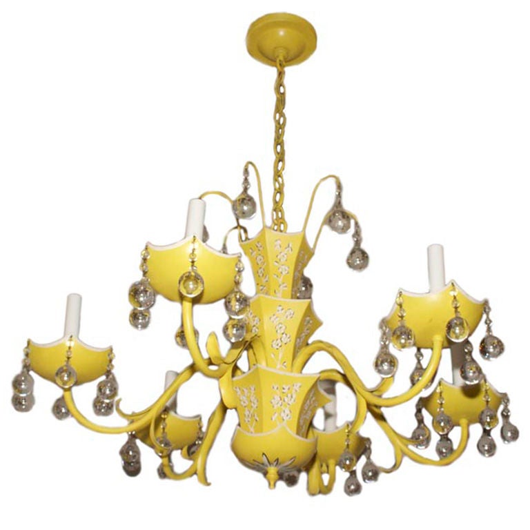 A Six-Light Yellow Tole Chandelier