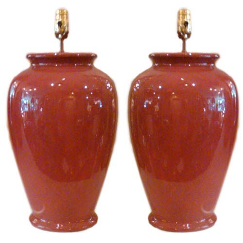 A Pair of Sangre de Boeuf Ceramic Table Lamps