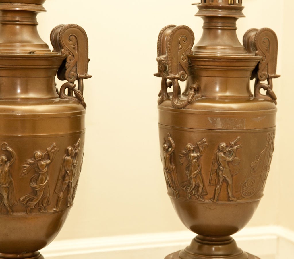 A Pair of French Empire Style Bronze Table Lamps In Excellent Condition In New York, NY
