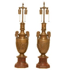 Antique A Pair of French Empire Style Bronze Table Lamps