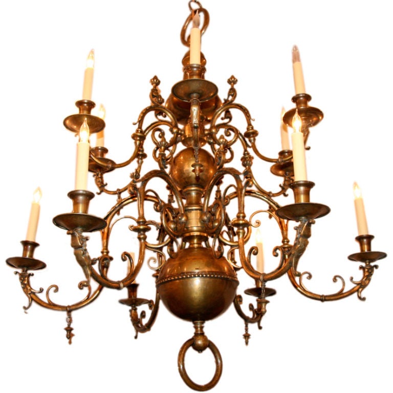 Dutch Patinated Bronze Chandelier