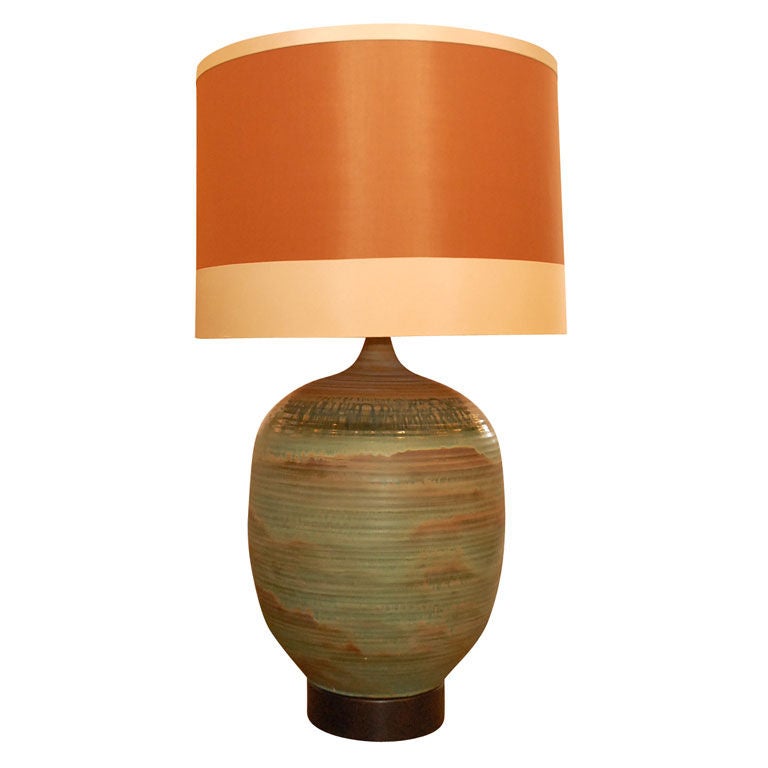Large California Ceramic Lamp with Custom Shade at 1stdibs