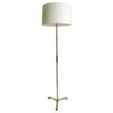 French Brass and Leather Floor Lamp