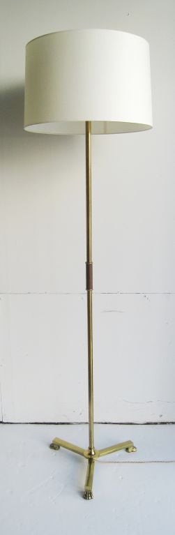 Mid-20th Century French Brass and Leather Floor Lamp For Sale