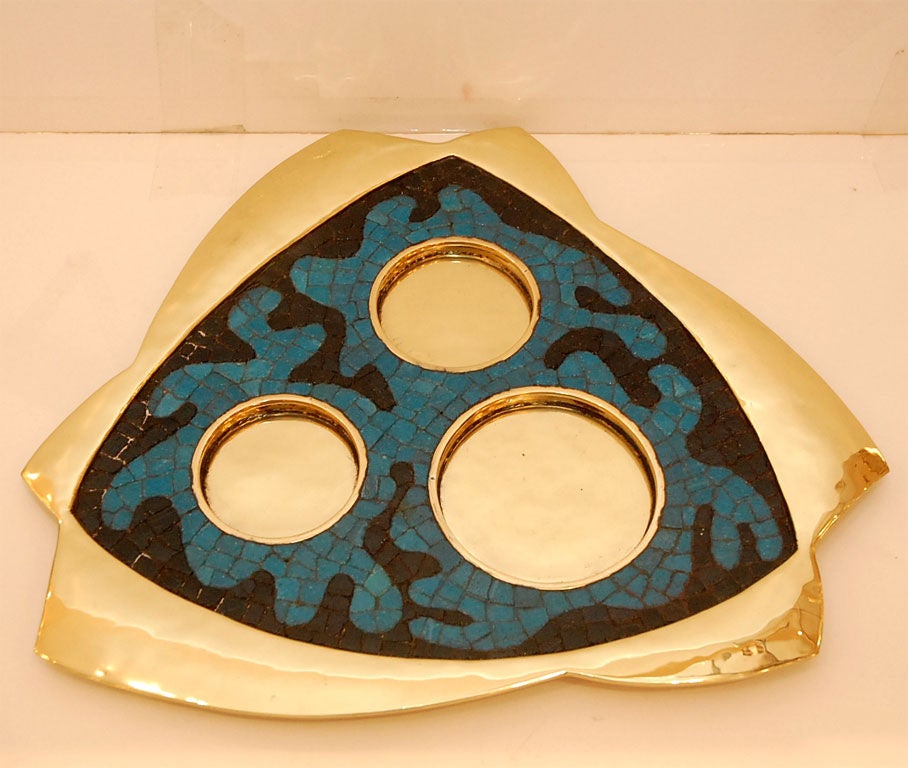 Mid-20th Century Salvador Teran Brass and Mosaic Coffee Service For Sale