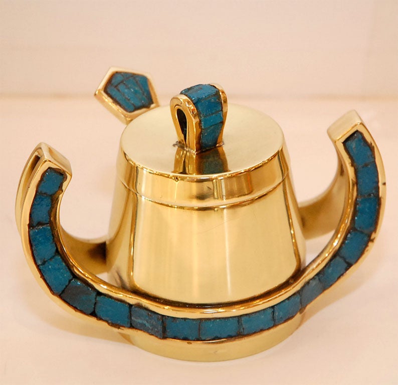 Salvador Teran Brass and Mosaic Coffee Service For Sale 3