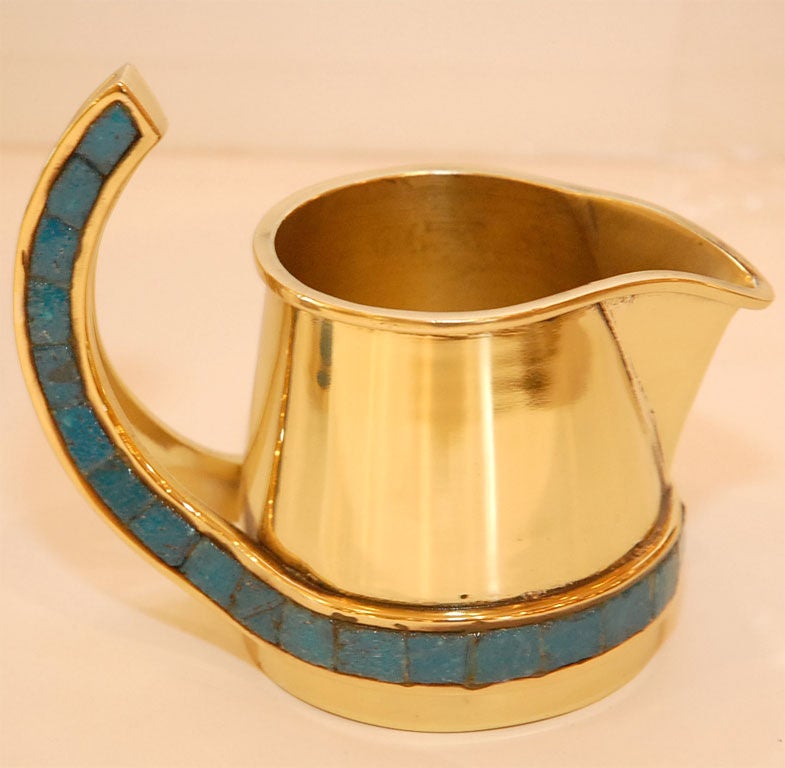 Salvador Teran Brass and Mosaic Coffee Service For Sale 4