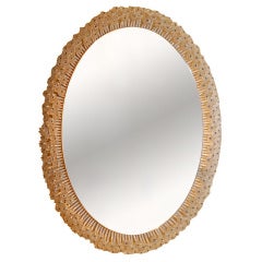 French Oval Mirror with Glass Flower Decoration
