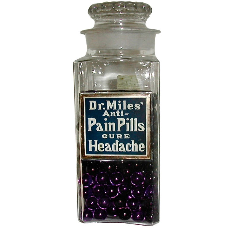 DR. MILES PAIN PILLS  GLASS LABELED DRUG STORE JAR.