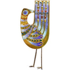 Ornate Glass Detailed and Enamel Partridge by Curtis Jere