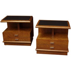 A Pair of Mirror Top and Bubinga Nightstands by Martinsville