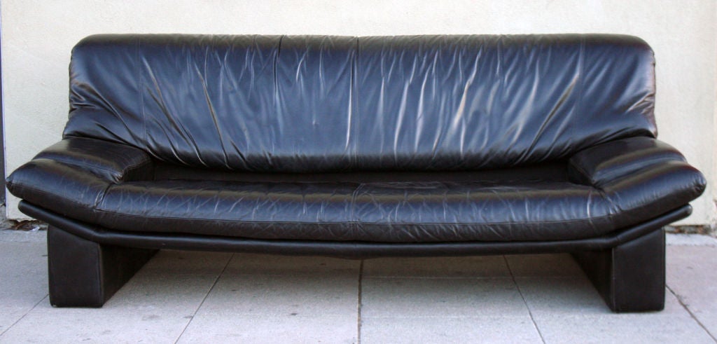 Late 20th Century Large Scale French Black Leather Ligne Roset  Sofa