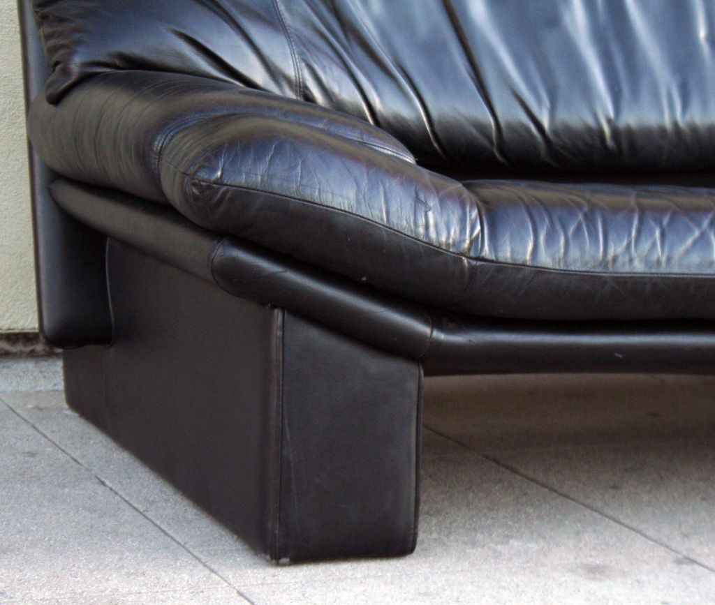 Large Scale French Black Leather Ligne Roset  Sofa 2