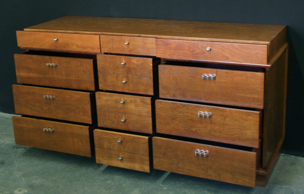 Mid-20th Century Unique Twelve Drawer Bubinga Wood Dresser by Martinsville.